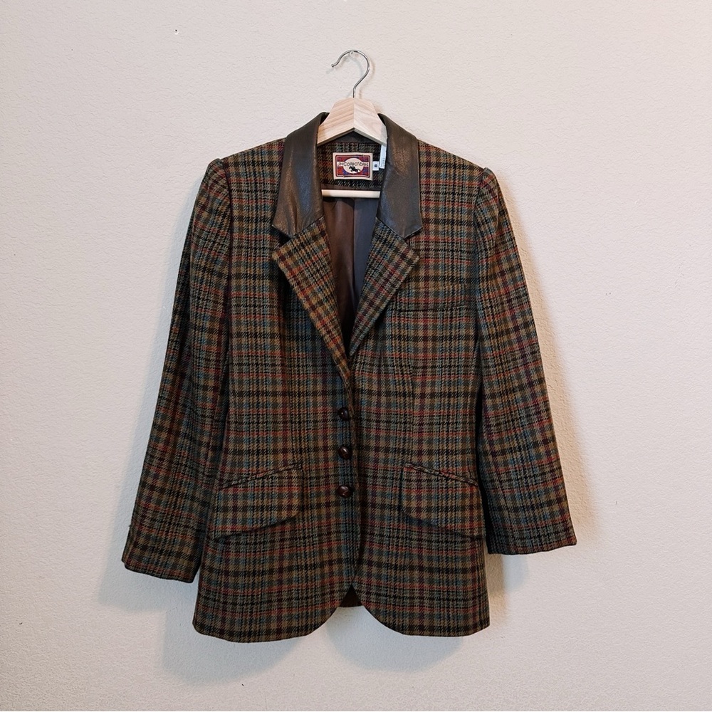 Classic JH Collectibles Women's Brown Plaid Blazer with Leather Collar